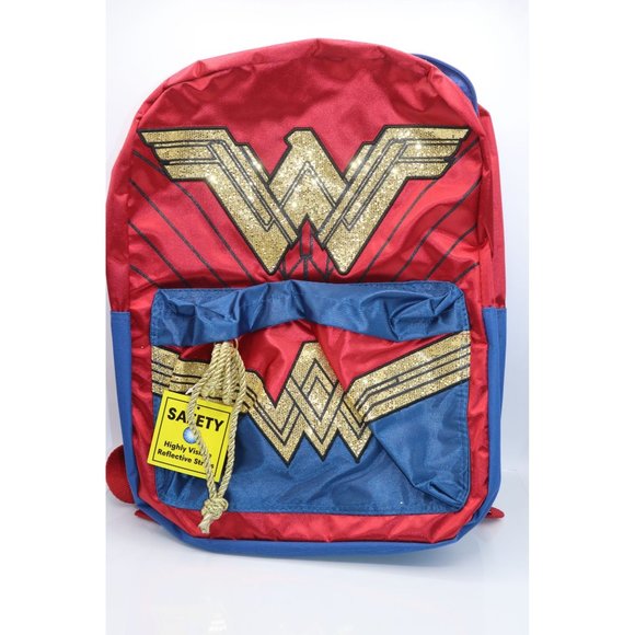 Wonder Woman Kids Backpack With Reflective Safety Strap & Adjustable Padded Stra - Picture 1 of 8
